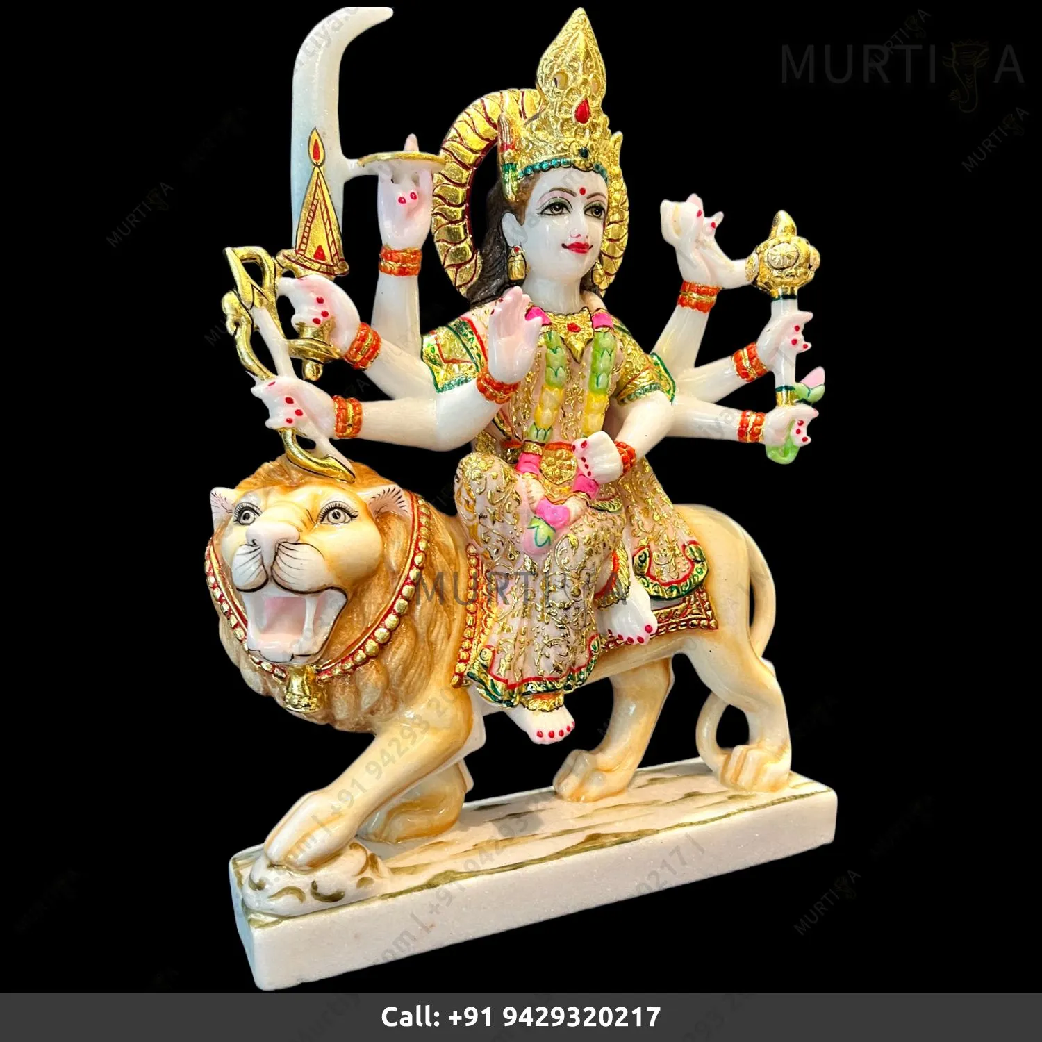 18 Inch Pure Marble Durgaa Maa Idol with Emboss Work - 3