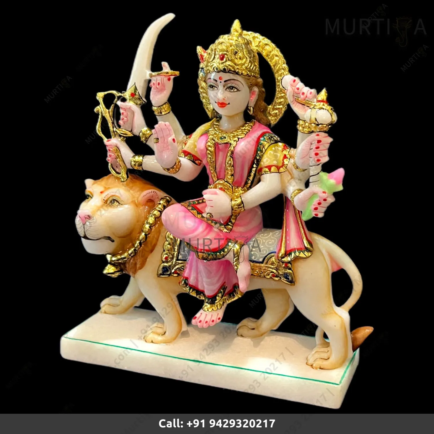 9 Inch Pure Marble Durgaa Maa Idol for Home & Temple - 2
