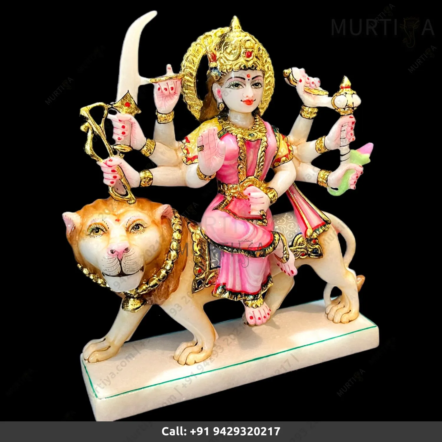 9 Inch Pure Marble Durgaa Maa Idol for Home & Temple - 3