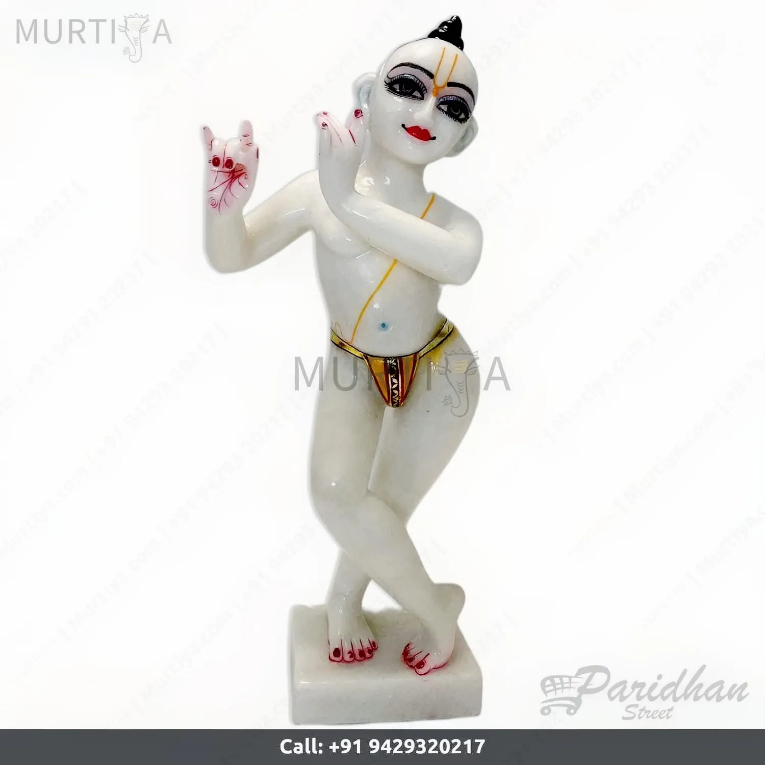 15-inch Pure Marble Iskcon Radha Krishna Murti (Makrana Marble)