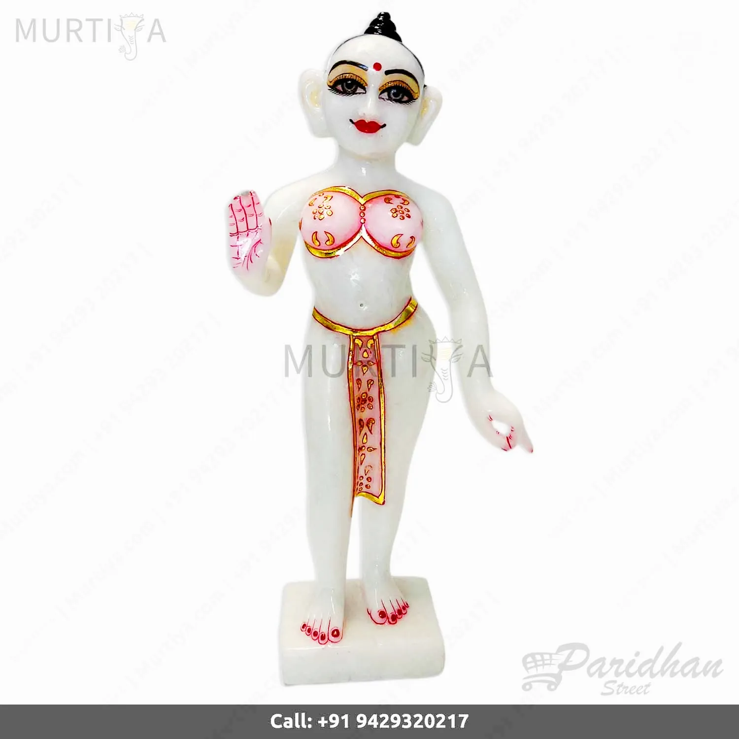 15-inch Pure Marble Iskcon Radha Krishna Murti (Makrana Marble) - 3