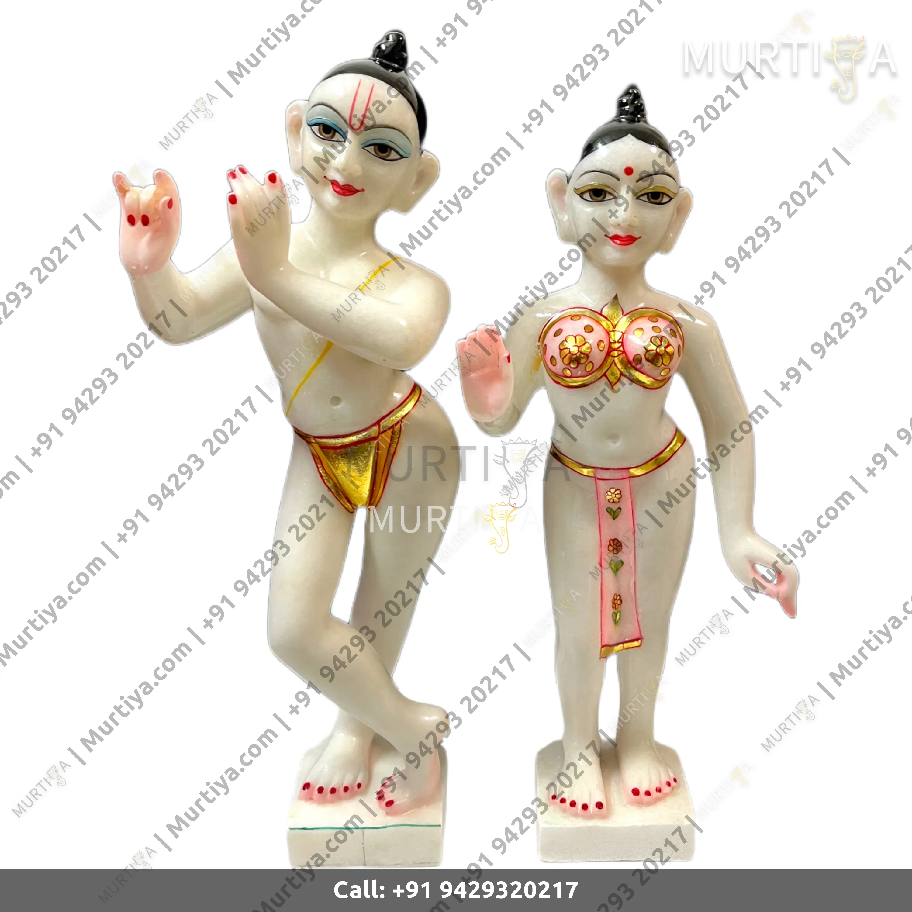 ISKCON 18 Inch Radha Krishna White Marble Statue Pure Handmade - 4