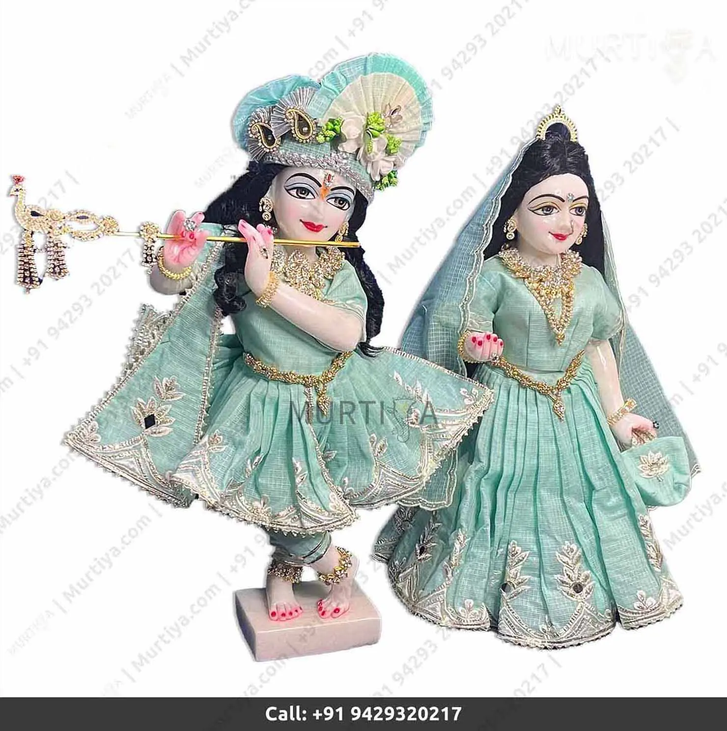 18 Inch ISKCON White Radha Krishna Marble Statue (Light Blue Dress) - 2