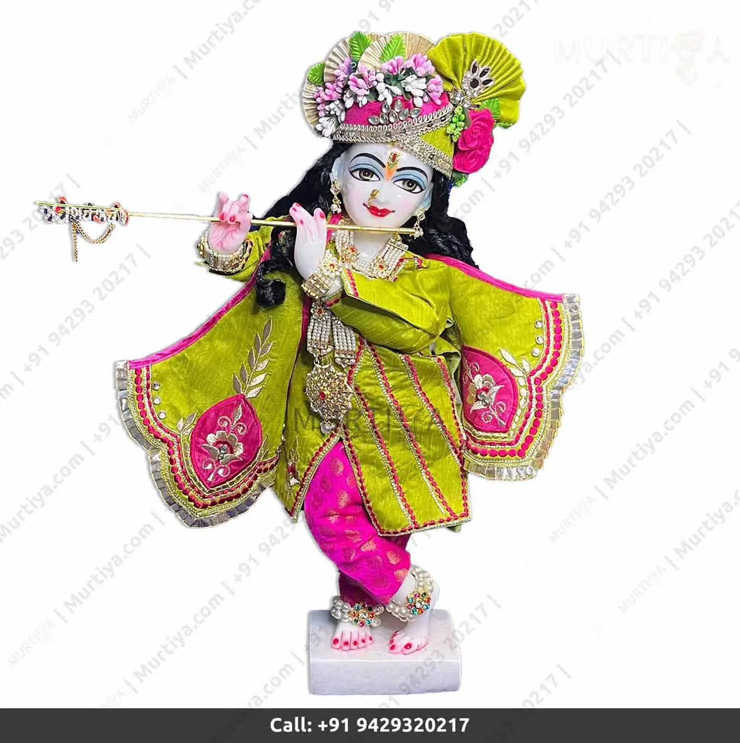 18 Inch ISKCON White Radha Krishna Marble Statue (Makrana) Handmade - 2