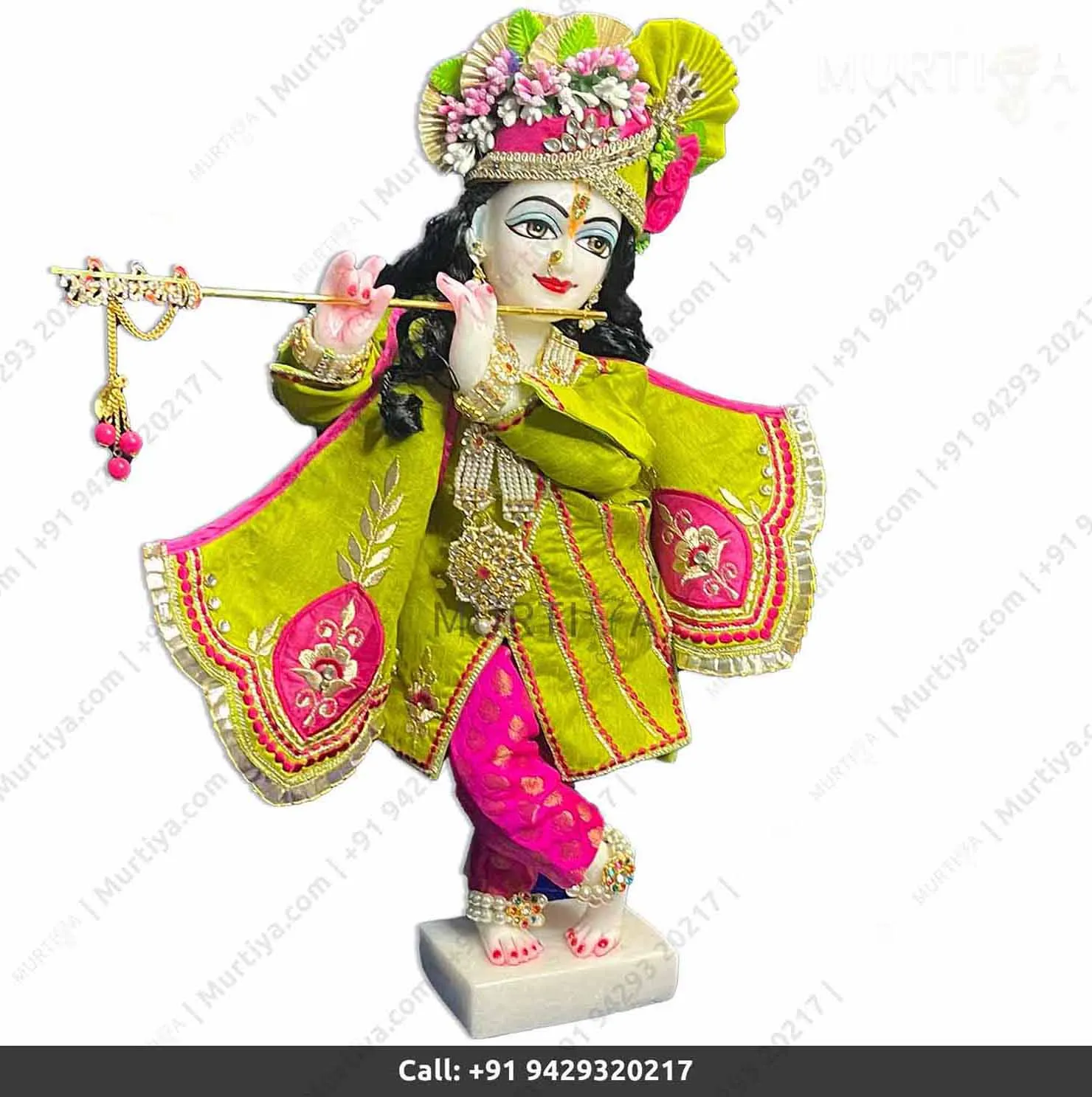 18 Inch ISKCON White Radha Krishna Marble Statue (Makrana) Handmade - 3