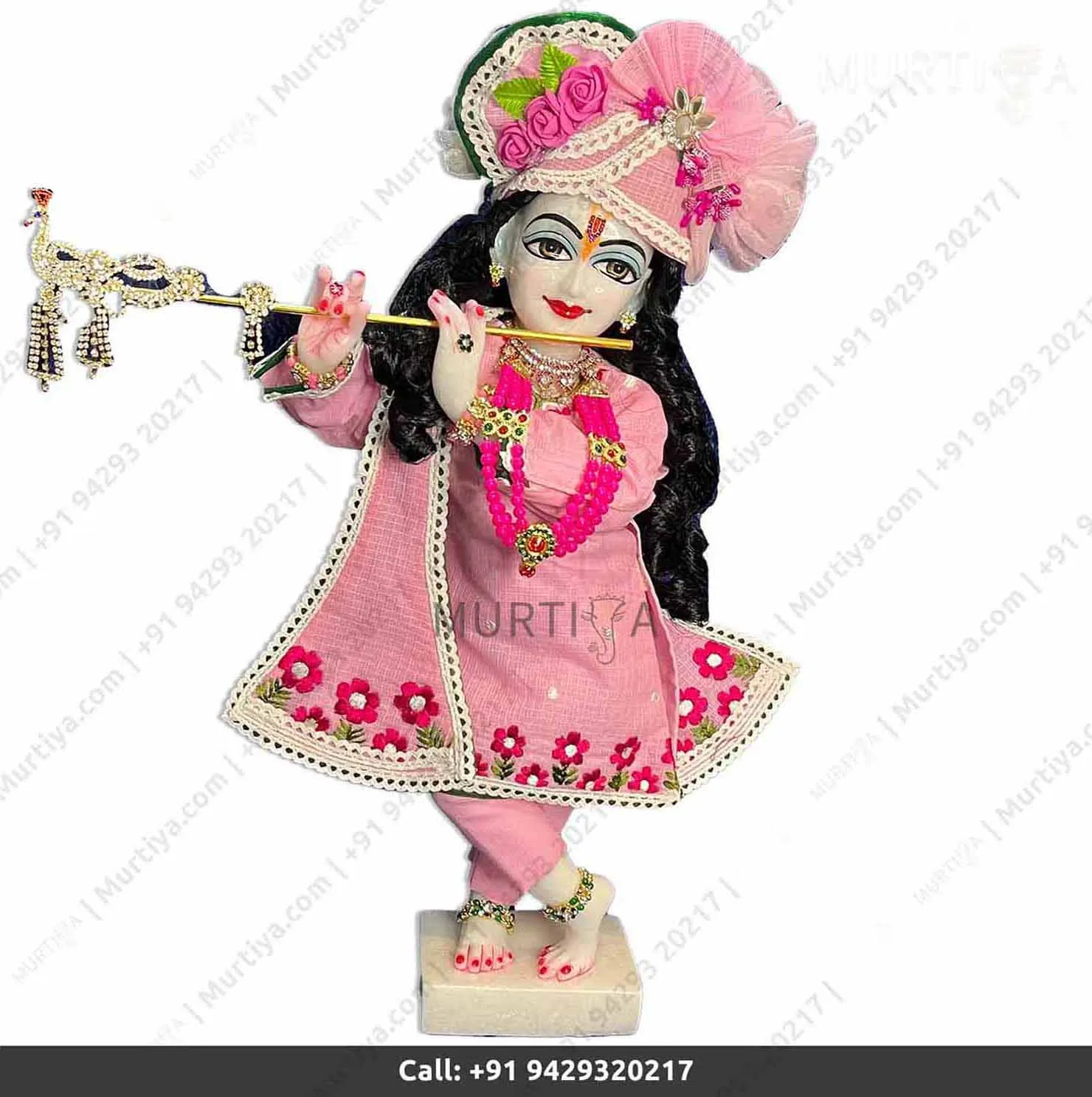 18 Inch ISKCON White Radha Krishna Marble Statue (Pink Dress) Handmade - 2