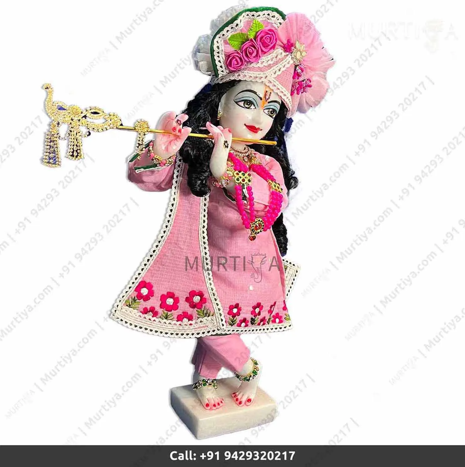 18 Inch ISKCON White Radha Krishna Marble Statue (Pink Dress) Handmade - 3