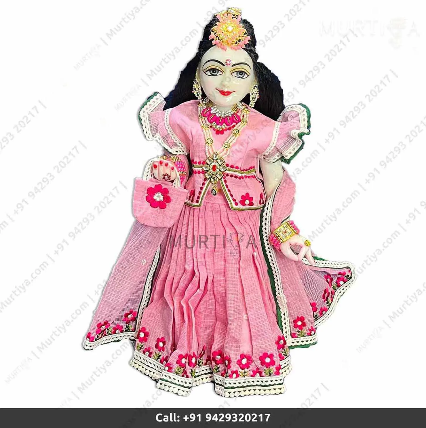 18 Inch ISKCON White Radha Krishna Marble Statue (Pink Dress) Handmade - 4