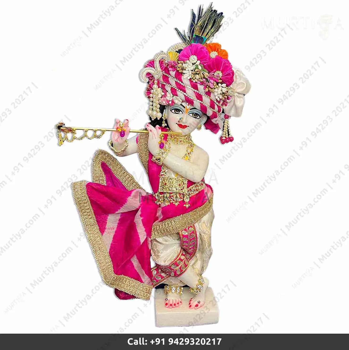 18 Inch ISKCON White Radha Krishna Marble Statue (Makrana, Handmade) - 7