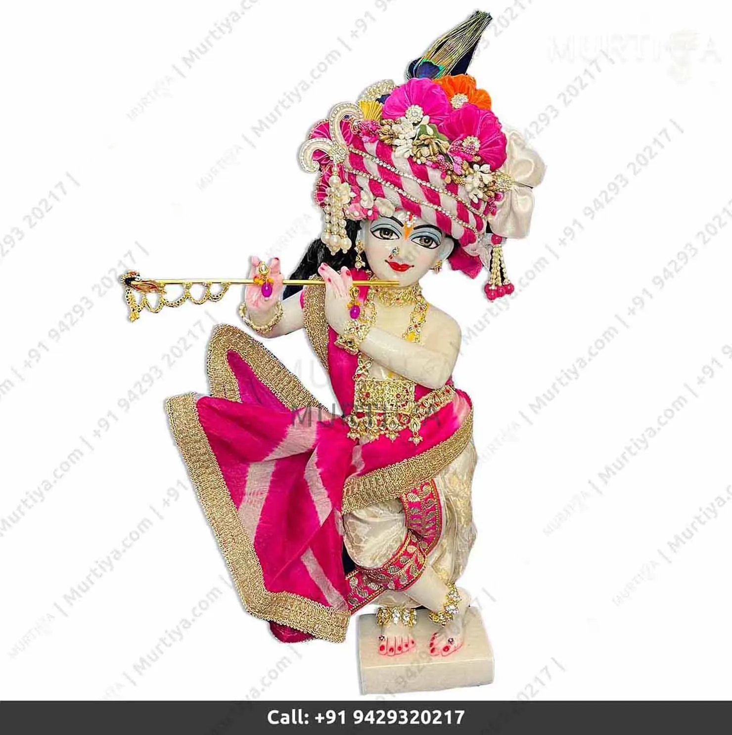 18 Inch ISKCON White Radha Krishna Marble Statue (Makrana, Handmade) - 5