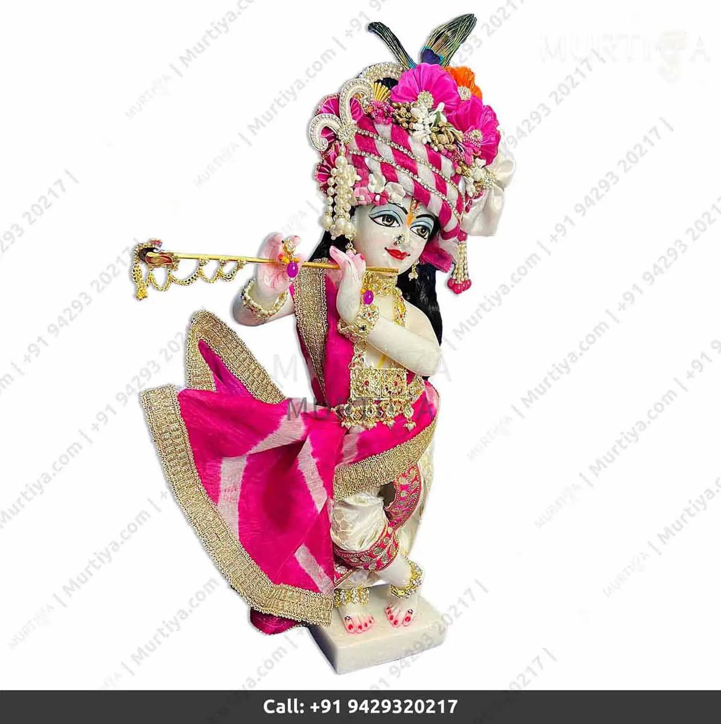 18 Inch ISKCON White Radha Krishna Marble Statue (Makrana, Handmade) - 6