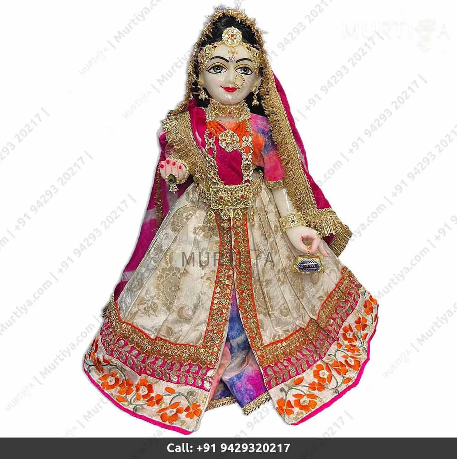 18 Inch ISKCON White Radha Krishna Marble Statue (Makrana, Handmade) - 4