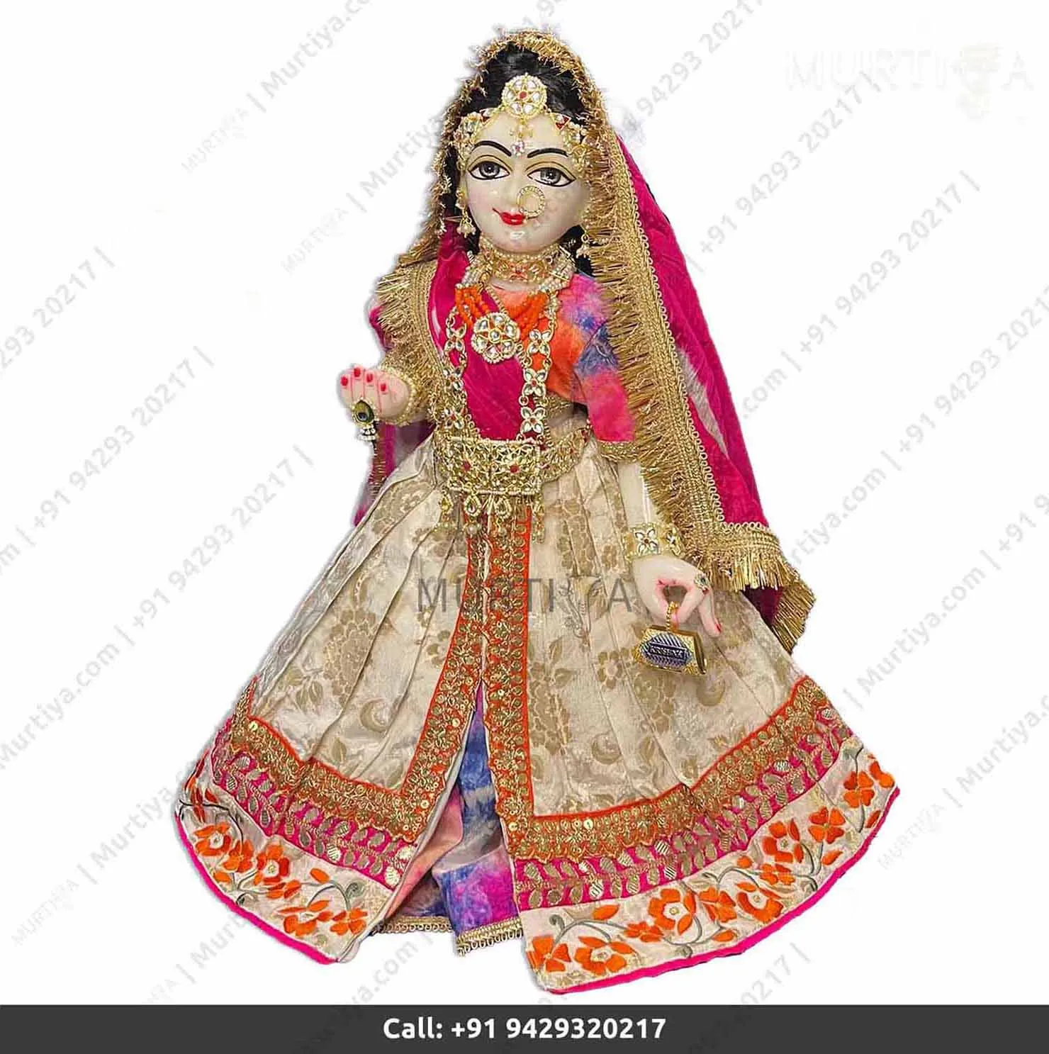 18 Inch ISKCON White Radha Krishna Marble Statue (Makrana, Handmade) - 2