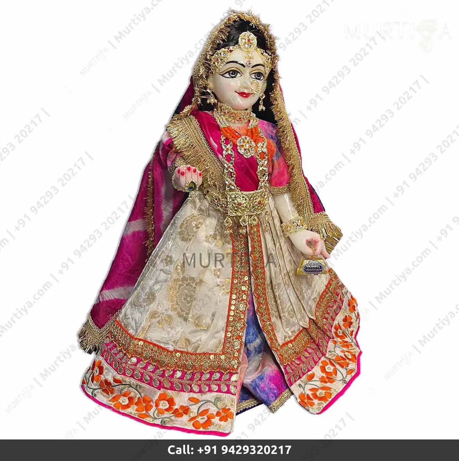 18 Inch ISKCON White Radha Krishna Marble Statue (Makrana, Handmade) - 3