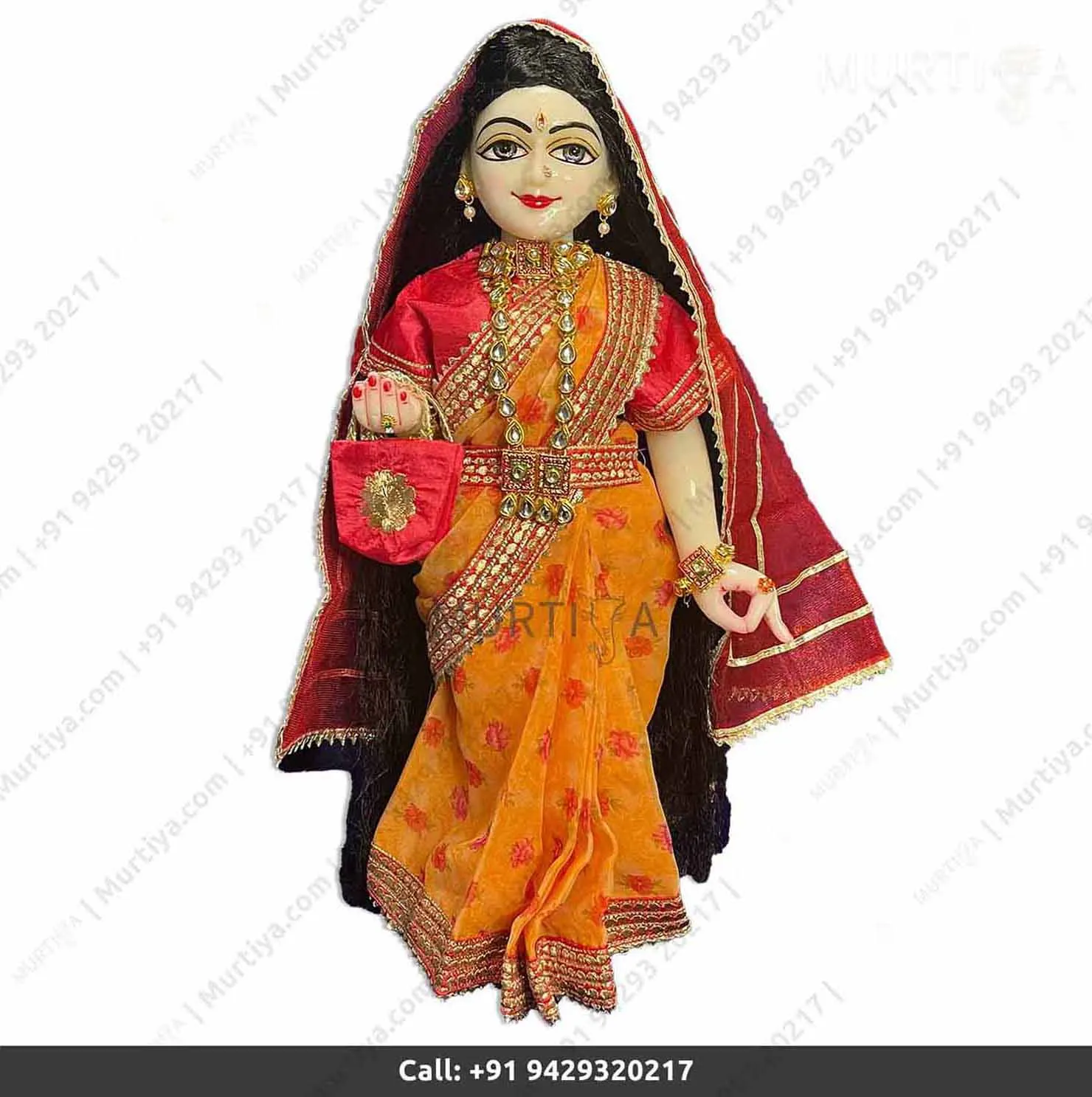 18 Inch ISKCON White Radha Krishna Marble Statue (Yellow Dress) - 2