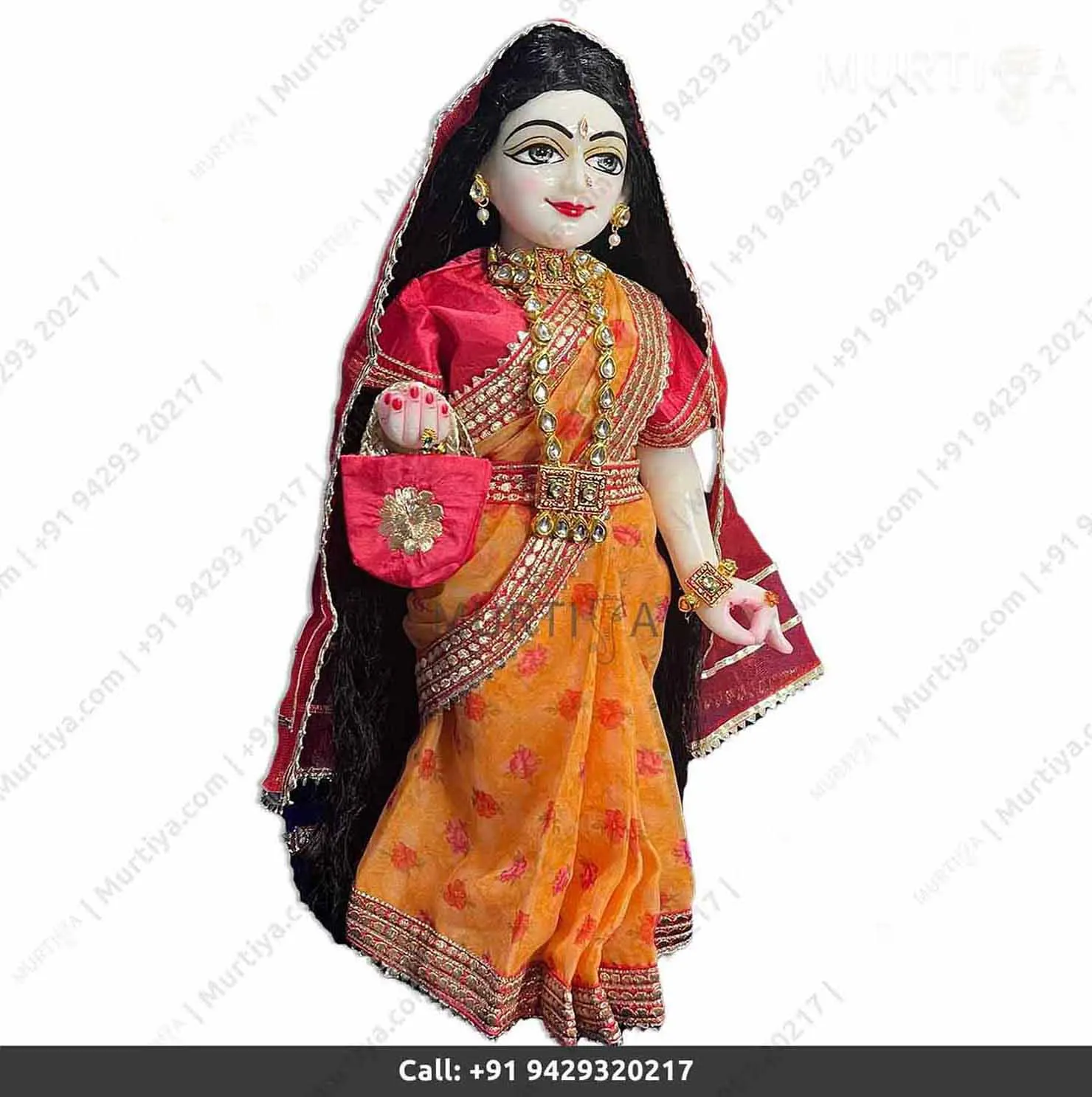 18 Inch ISKCON White Radha Krishna Marble Statue (Yellow Dress) - 3