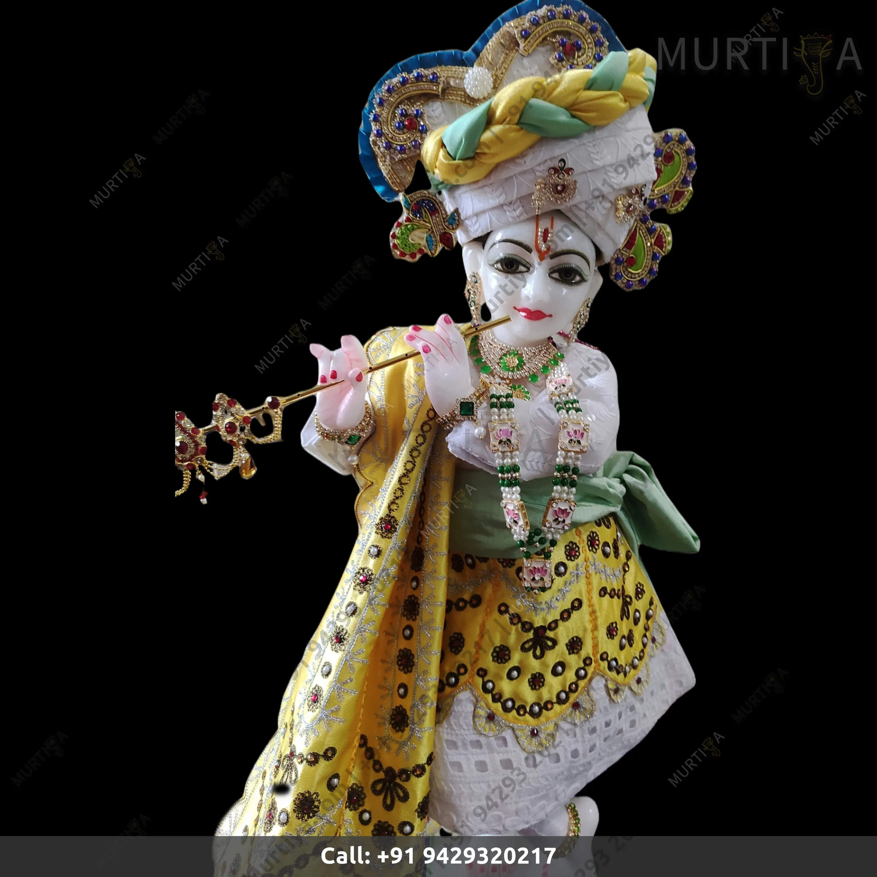 ISKCON Pure White Krishna Radha Marble Statue Handmade (Makrana) - 3