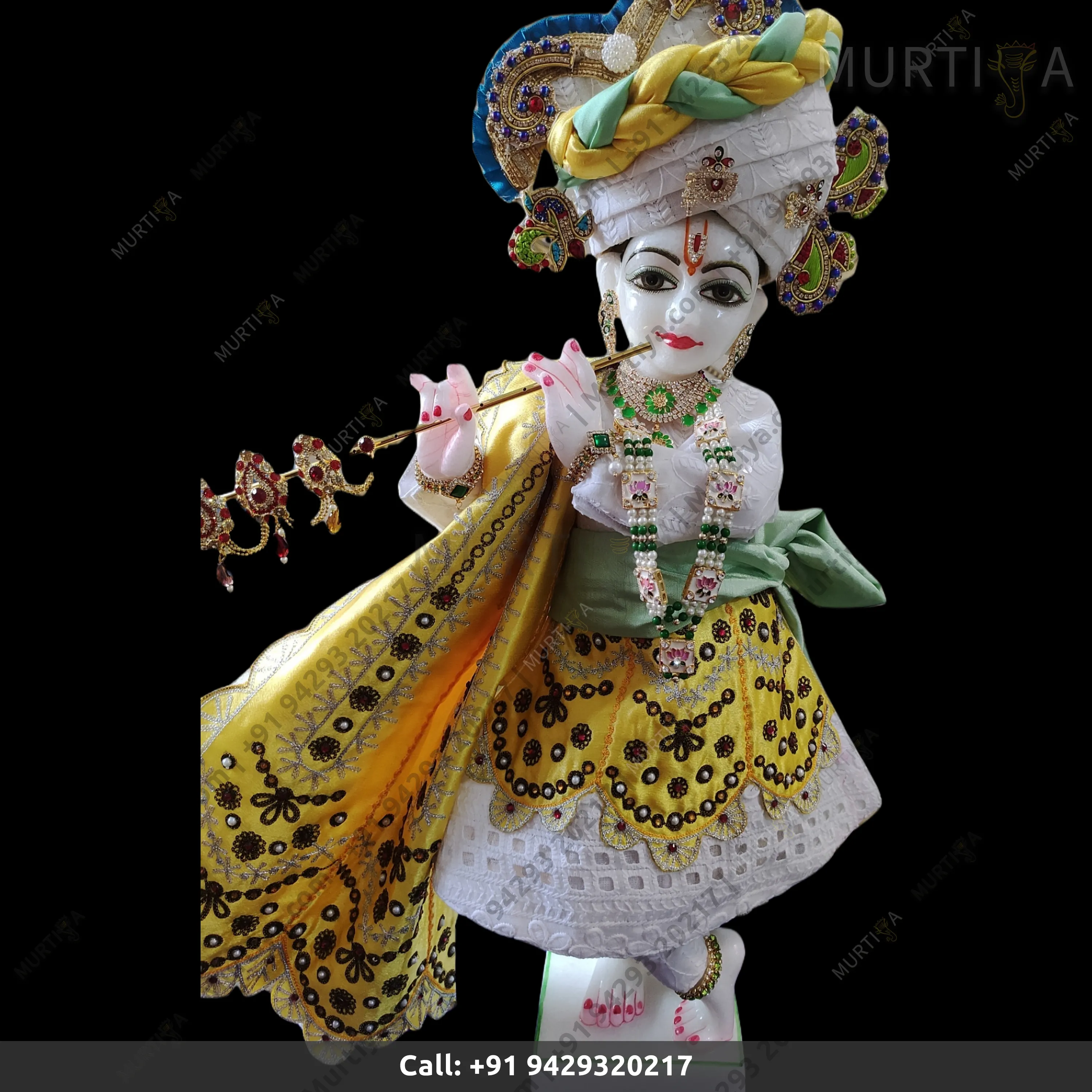 ISKCON Pure White Krishna Radha Marble Statue Handmade (Makrana) - 2