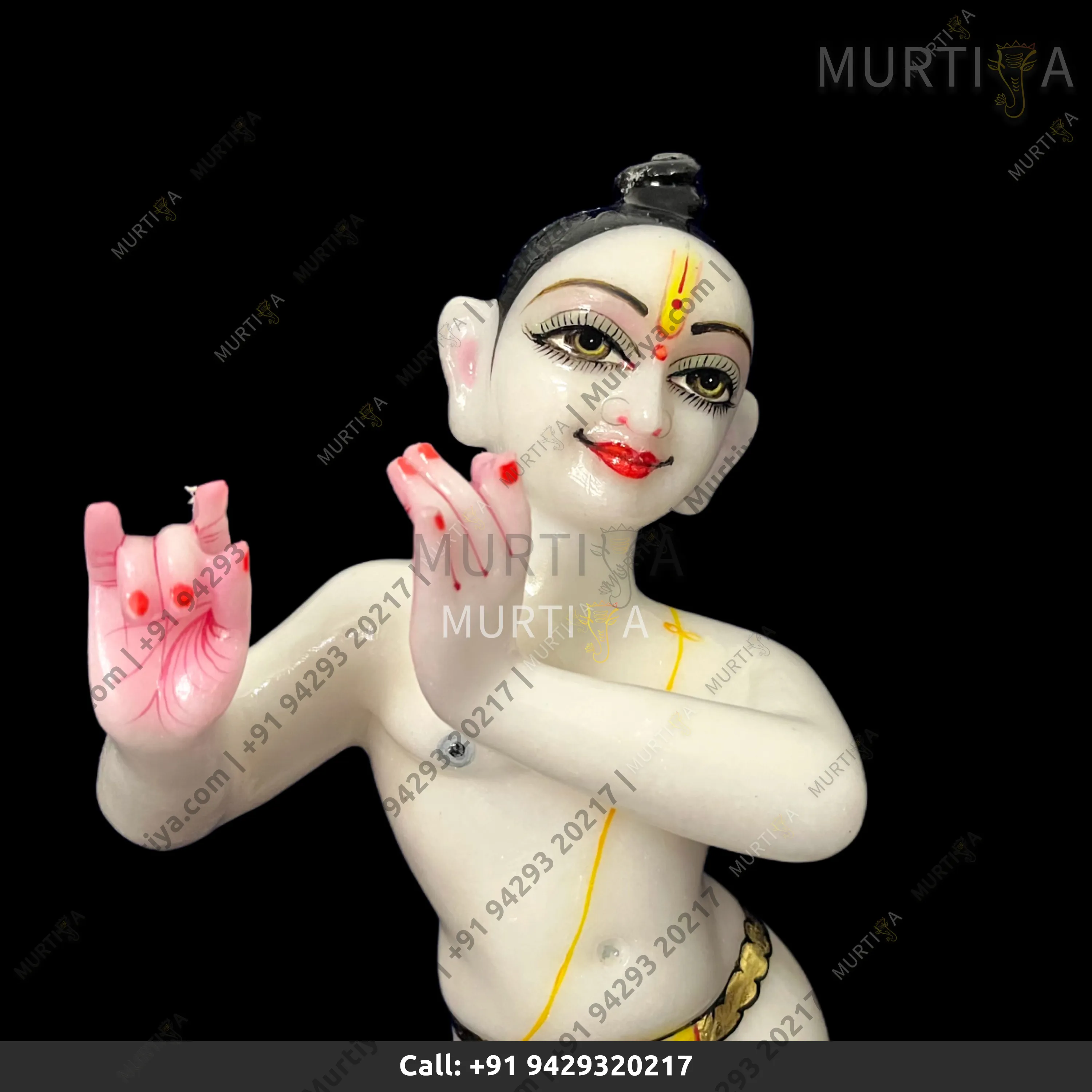 ISKCON White Makrana Marble Krishna Ji Statue 12 Inch Lotus Base - 3
