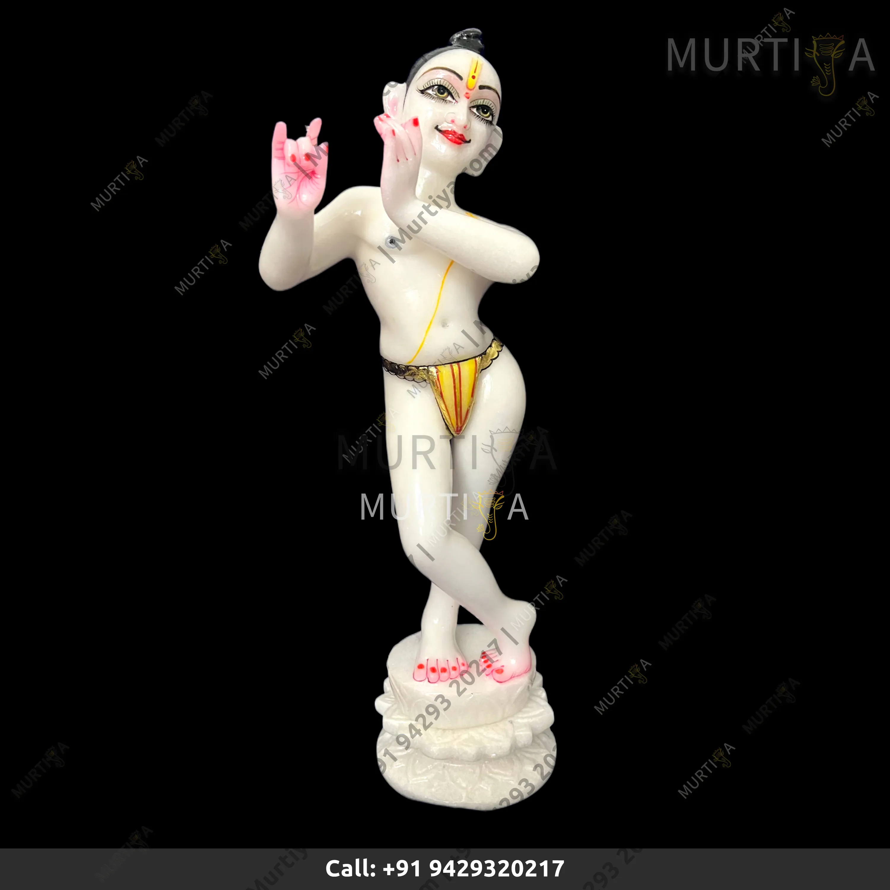 ISKCON White Makrana Marble Krishna Ji Statue 12 Inch Lotus Base - 2