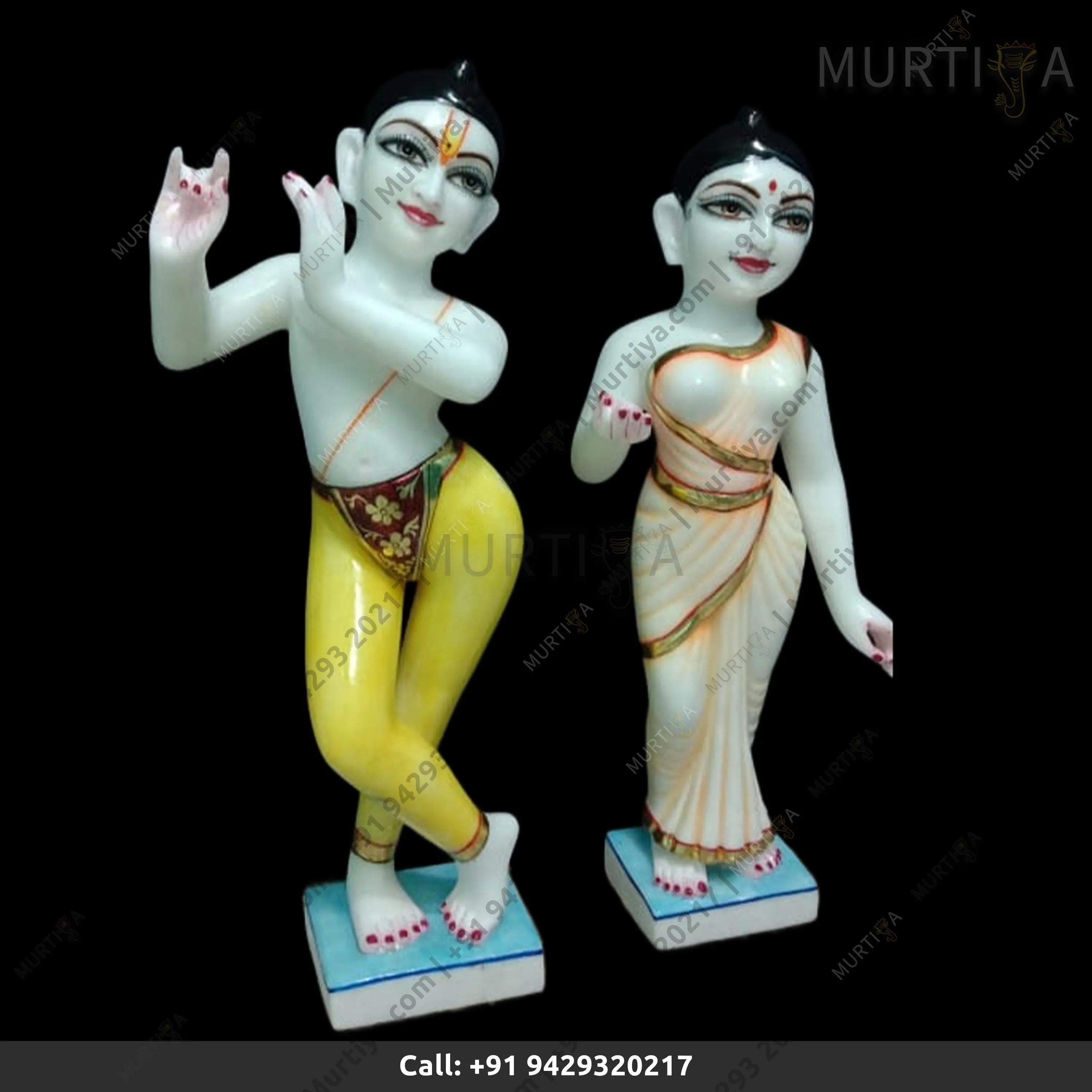 ISKCON Pure White Krishna Radha Marble Statue with Handmade Painted Saree - 3