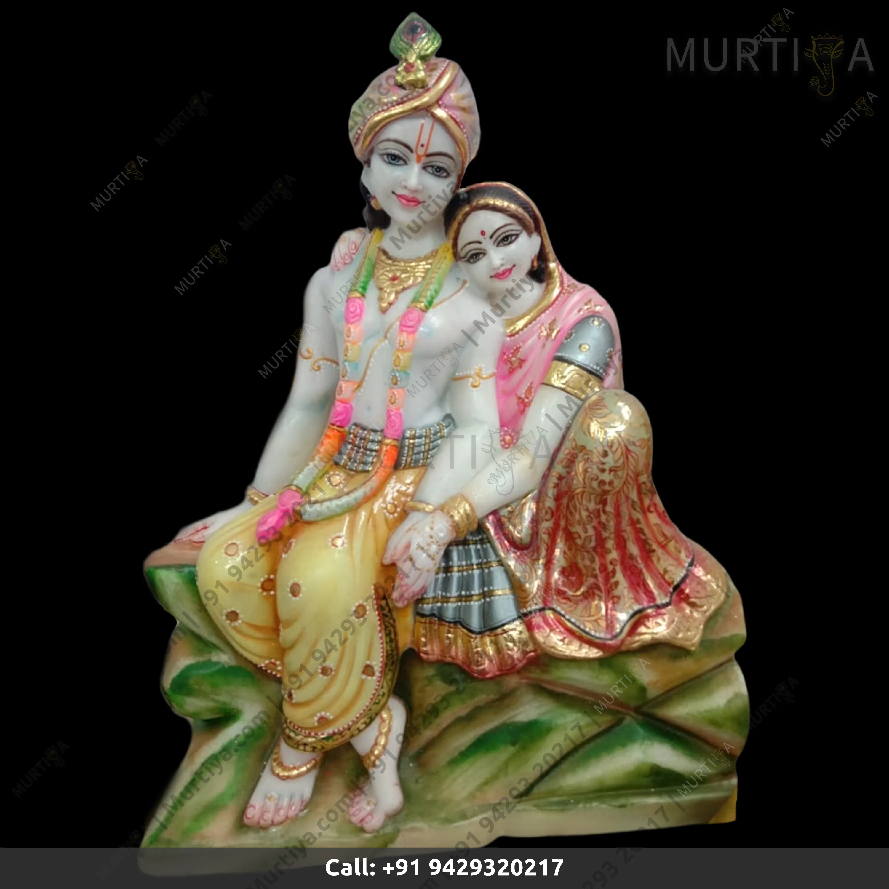 Radha Krishna on Lotus in Marble Idol (Makrana, 12–30 Inch)