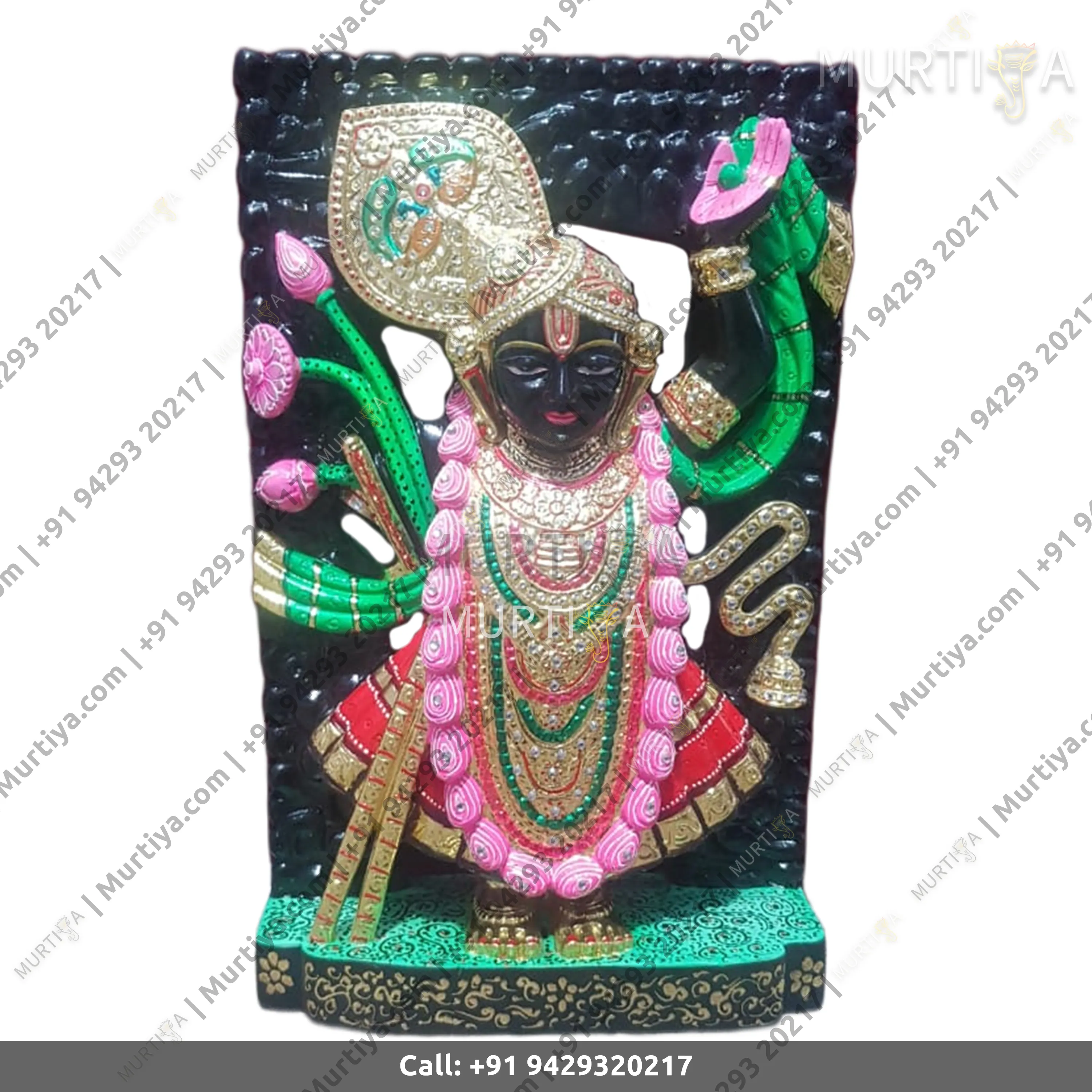 Marble Shreenath Ji Stone Work with Base in Black Stone (15–30 Inch)