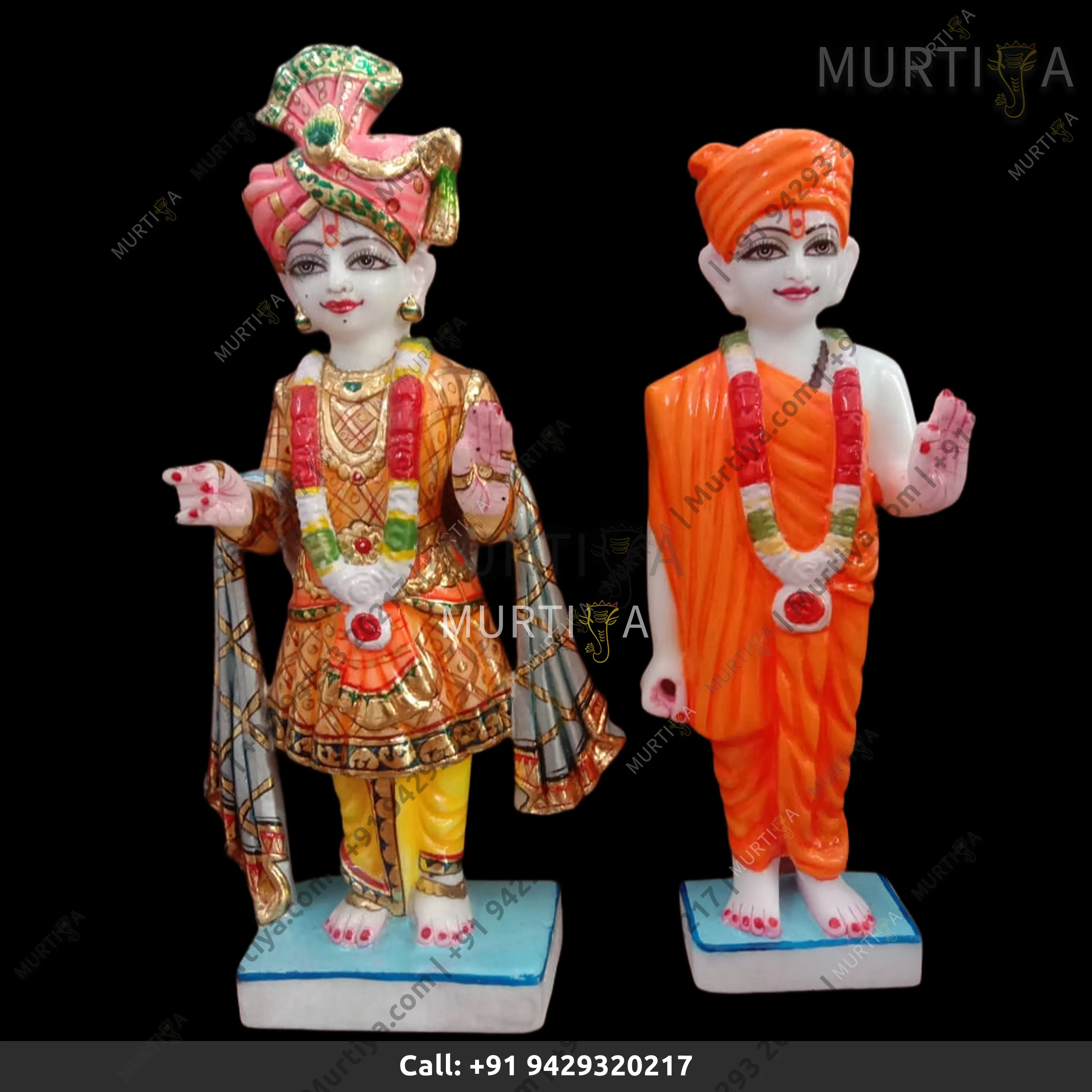 Akshar Purushottam and Gunitanand Swami Pure Marble Murti