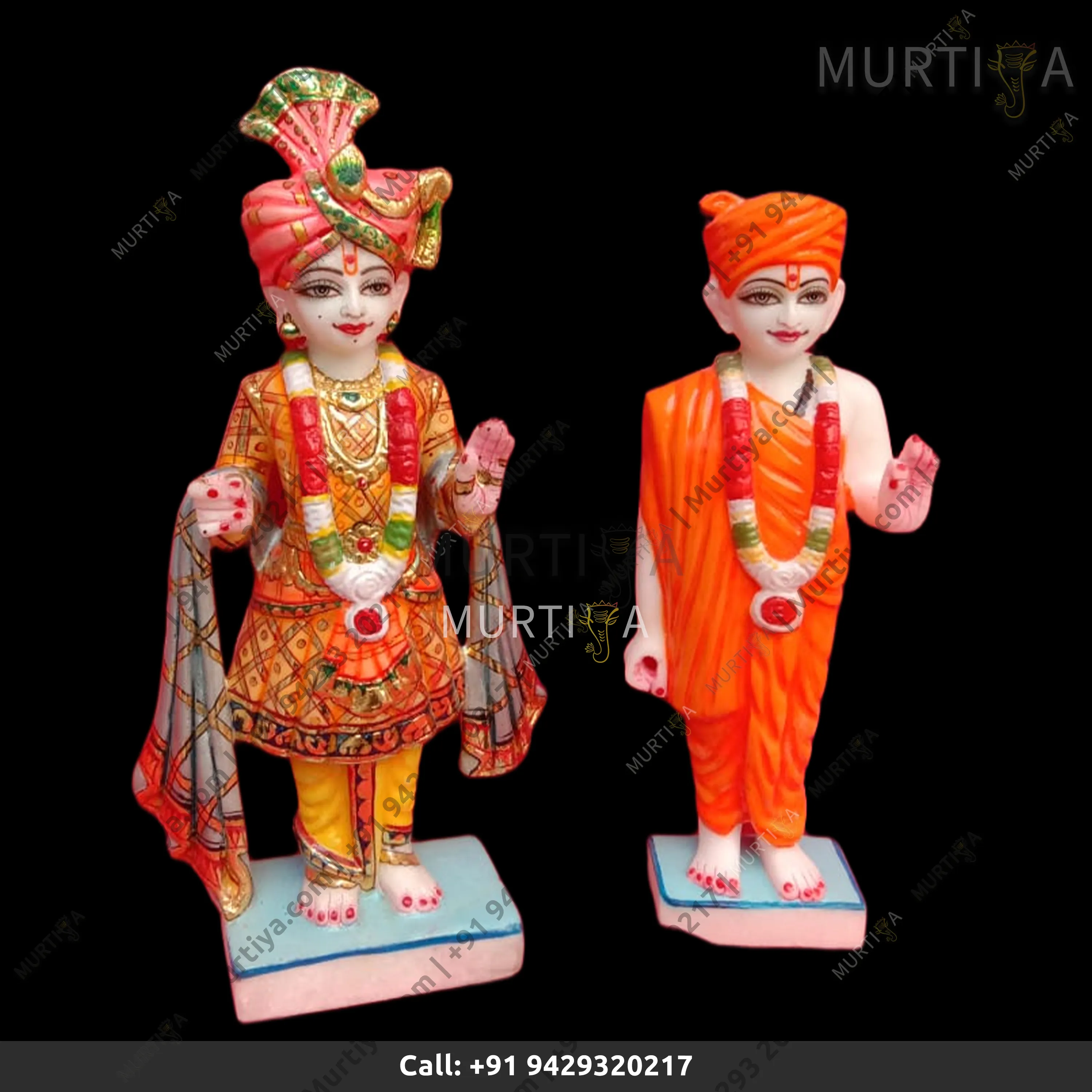 Akshar Purushottam and Gunitanand Swami Pure Marble Murti - 3