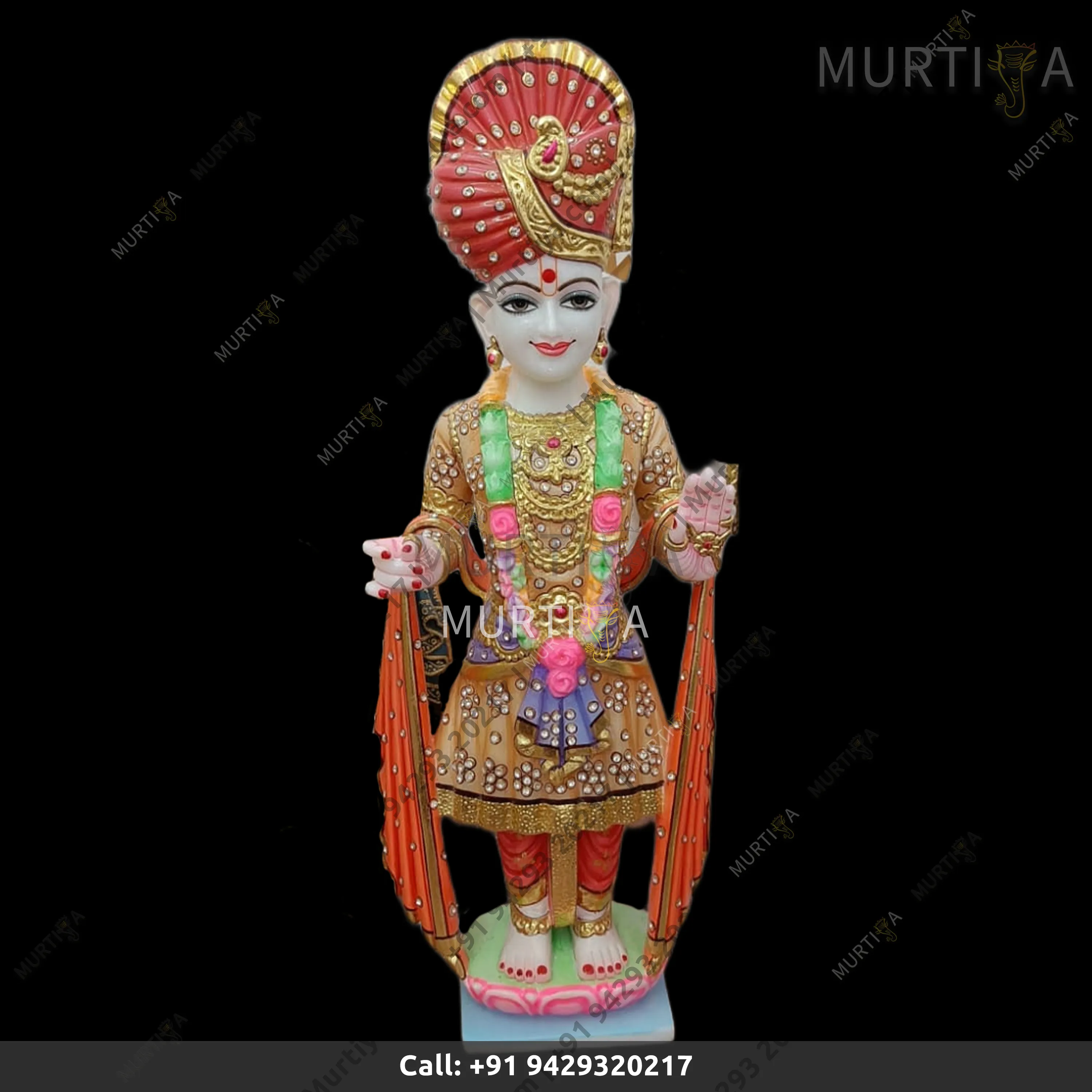 Makrana Pure Marble Akshar Purushottam Idol (Orange & Cream)