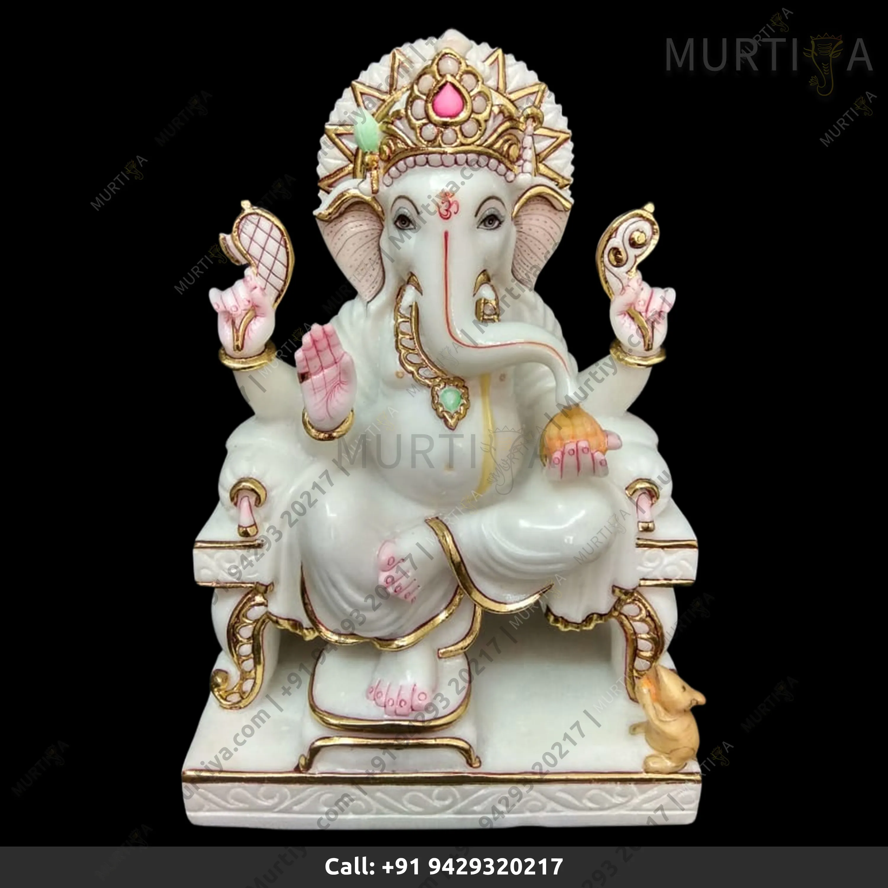 Marble Ganesh ji Light Brown Outline Makrana (12–30 Inch)